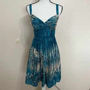 Anthropologie Teal and Cream Printed Midi Dress